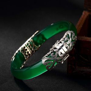 Wholesale vintage jade bangles for sale - Group buy Top Fashion Boho Vintage Sterling Silver Bracelets Bangles For Women Retro Marcasite Bracelet With Green Jade