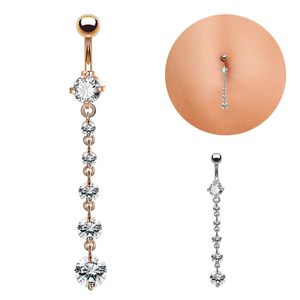 Sexig kirurgisk stålkristall Zircon Fashion Long Dangling Navel Belly Button Ring för kvinnor Piercing Body Jewely