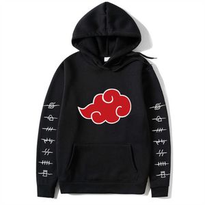 Japan Anime Akatsuki Cloud Symbols Print Mens Hoodies Pullover Fashion Casual Oversize Hooded Sweatshirt Tops Unisex Clothing H0910