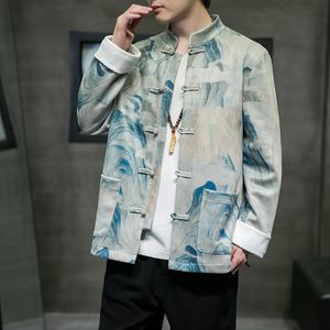 Men's Chinese Style Hanfu Traditional Button Jacket with Tai Chi Tie Dye Tang Suit - Ethnic Harajuku half coat for men