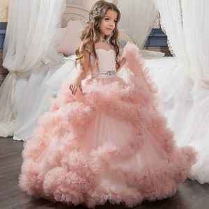 Kwiat Dziewczyna Dress Fluffy Tulle Party Ball Suknia dla ślubu Princess Dzieci Ubrania 2-13Y GD004 210610