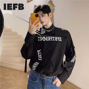 IEFB INS Мужская буква Label Beatwork Cool Design Черные рубашки Корейская мода с наименованием с длинными рукавами для мужчин 9Y5558 210524