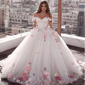 Shoulder 2021 Off Flowers Prom Ball Gown Beaded Quinceanera Dress Lace Up Back Luxurious Pleated Tulle Sweet 15 Party Dresses es