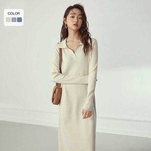 Fansilanen Polo Rahat Uzun Örme Kazak Elbise Kadın Sonbahar Kış Beyaz Zarif Kadın Kol Gevşek Mavi 210607