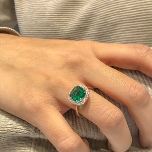 Emerald Green Quartz Diamond Model Silver Ring