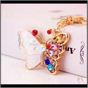 Nyckelringar Aessory Drop Delivery 2021 Fashion Fjäril Fly Lovely Crystal Charm Pendant Purse Bag Car Key Ring Keychain Party Wedding Birth Birth