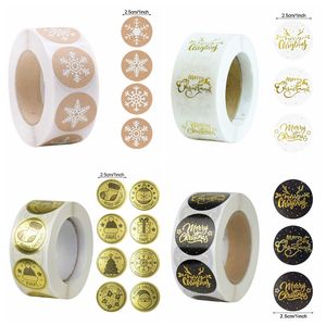 4 Designs 500 st/roll God jul tematätning etiketter klistermärken Xmas Tree Snowflake Candy Baking Bag Paket Kuvertgåvor Box Klistermärke Dekorationer Nytt år JY0801