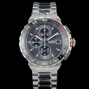 Mens Sport Watch Ceramic bezel Japan Quartz movement Chronograph Grey dial Wristwatches Two tone Steel Case hanbelson