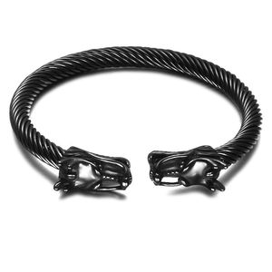 Vintage svart färg drake huvud mun öppen manschett armband Nordic Viking rostfritt stål Bangle twisted mönster snidade smycken