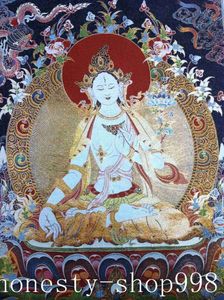 Тибет Шелковый вышивка Искусство Буддизм Tangka Green Tara Будда Танья Статуя