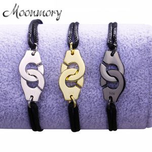Moonmory Silver Handcuff Armband 925 Sterling Silver Bröllopsarmband för kvinnor och män Menottes Justera Frankrike Style Smycken