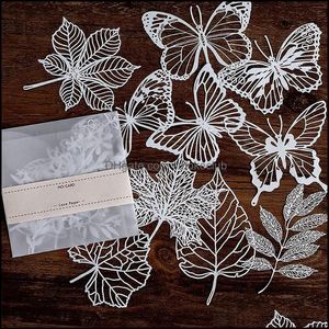 Sztuka, Prezenty Strona główna Ogród Inne Sztuki i Rzemiosło 10 sztuk Zestaw Hollow Lace Paper Butterfly Kwiat Retro Dekoracyjne Naklejki DIY Scrapbookin