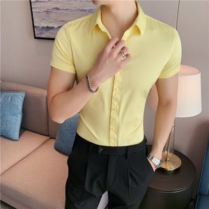 Plus Size XL S Summer Short Sleeve Shirts for Men Clothing Solid Slim Fit Casual Streetwear Tuxedo Dress Blouse Homme Sale