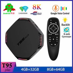 8G RAM 64 GB Android 11 TV Kutusu RK3566 Dört Çekirdekli Çift WiFi 2.4 g / 5g 8 K Media Player Google Ses Yardımcısı Uzaktan Kumanda T95 Artı