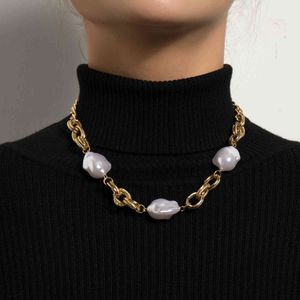 Kmvexo minimalistisk barock oregelbunden pärla choker halsband för kvinnor patchwork kubanska kedjor halsband 2021 mode krage smycken