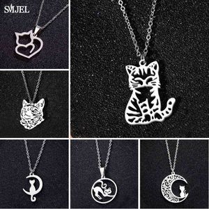 Edelstahl Katze Halsketten Koreanische Kätzchen Schmuck Lange Katze Mond Halsketten Für Frauen Hochzeit Kolye Collares G1206