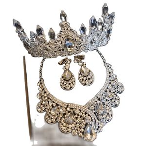 Lyxklara huvudstycken Crystal Water Drop Bridal Crown Set Rhinestone Bride Diamond Queen Tiara för kvinnor Bröllopshår Accessori219e