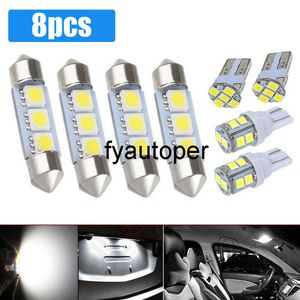 8pcs White Car Tuning LED Dome Map License Plate Light Bulbs Interior Package Kit Exterior Parts Universal Car Accessories