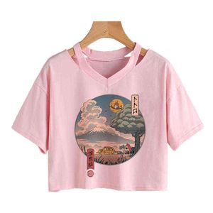 Kawaii Totoro Crop Top Funny Cartoon T Shirt Women Cute Anime Graphic Vintage T-shirt 90s Ullzang Tshirt Fashion Top Tees Female Y220308