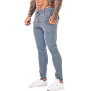 Gingto Erkek Pantolon Rahat Pantolon Sıska Streç Chinos Slim Fit Pantolon Ekose Elastik Bel ZM3108 210715