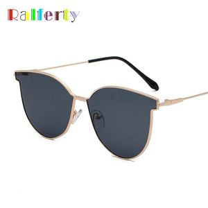 Ralferty Sunglass Kadın Tasarımcı Altın Metal Çerçeve Siyah Kedi Göz Güneş Cam UV400 J9173 Güneş Gözlüğü için Düz Üst Tonları