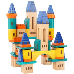 Wooden Blocks Large Particles Colorful Castle Children Stacking Blocks Baby Preschool Assembly Children Enlightenment Toys X0503