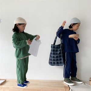Primavera arrivo ragazze manica lunga 2 pezzi vestito top + pantaloni bambini design coreano imposta vestiti 210528