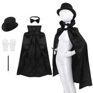 Party Decoration 5pcs Kids Magician Cosplay Costume Outfit Cape Hat Magic Wand Gloves Slipso Set For Role Play Halloween Grand Dress Up