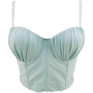 Mulheres Moda Sexy Primavera e Verão Cor Sólida Malha Dobra Cup Cup Dobrável Curto Corset Corset Crop Tops Camis S346 210527