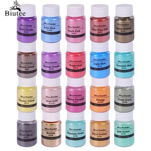 Biutee 20 Colori Mica Glitter Scultura Kit di Pigmenti in Polvere Organizzato Con Perle Perlescenti Lustro Produzione di Sapone/Bomba da Bagno