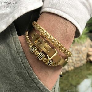 FYSARA 3PCS / Set Micro Pave CZ Rodada Trançado Ajustável Braceletes Ferradura Ferradura Fivela Bangles Pulseiras Luxo Handmade Jóias Q0720