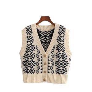 Vintage Frau Beige Stickerei Gestrickte Weste Frühling Mode Damen Weiche Ärmellose Strickjacke Mädchen Casual Tank 210515