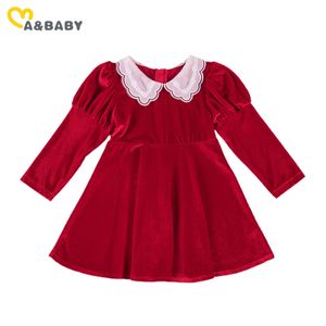 2-11y Christmas Kid Girls Red Dress Year Clothes Velvet Princess Långärmad Party Klänningar för barn Xmas 210515