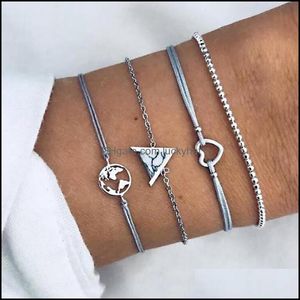 Link Jewelrylink Chain Bohemian Handmade Weave Heart Geometry Triangle Stone Bracelet Sets Women 2021Sier Color Rope Bracelets Jewelry Gif