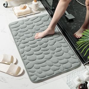 Bath Mats Simple Momery Foam Bathroom Mat 3D Cobblestone Pattern Absorbent Rug Toilet Hallway Non-Slip Doormat Floor Carpet Washable