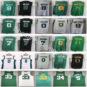 Mens Basketball Jayson Tatum Jersey 0 Gordon Walker 8 Bird 33 Jaylen Brown 7 Ganhou City Black Green White Size S-xxl