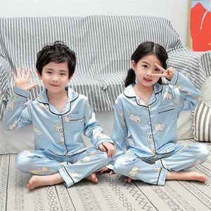 Höst Winter Boy Long Pyjamas Set Kids Home Cloth Sleepwear Girls Pijamas Girl Top + Pant Print 211109