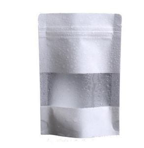 Leotrusting 50st/Lot Tjock återförslutningsbart Stand Up White Paper Window Ziplock Packaging Bag Biscuits Coffee Powder Presentförvaring
