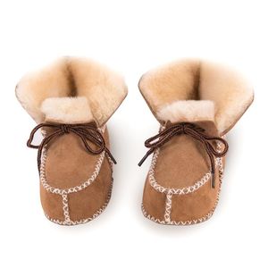 First Walkers Warm Winter Genuine Leather Wool Fur Baby Boy Boots Toddler Girls Soft Moccasins Shoes With Plush Sheepskin Infant Booties