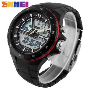 SKMEI Sportuhr Männer Mode Lässig Wecker Wasserdicht Militär Chrono Dual Display Armbanduhren Relogio Masculino 1016 210329