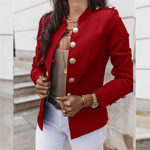 Fashion Single Breasted Winter Jacket Solid Slim Female Red Black Bottons Sleeve Outerwear Office Women Long Coat Overall G2055 211025