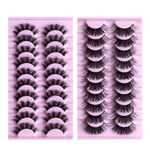 Hand Made Reusable Curling Up Fake Eyelashes Extensions Soft & Vivid Natural Long Thick 3D Mink Lashes Multilayer With Pink Tray 10 Models DHL Eyes Makeup Accessory