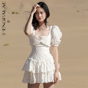 白い刺繍ビーチのドレス女性の夏の正方形の襟ウエスト半袖バックレスミニドレス女性210427