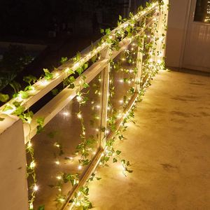 Strängar 10/5 / 2m Fairy Wedding Ivy Leaf Vine String Light Solar Powered Green Leaves Holiday Lampa för jul Thanksgiving Patio Decor