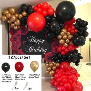 Dekoracja imprezy 127PCS czerwone i czarne złoto balony garland arch