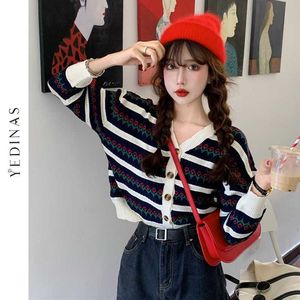 Yedinas Winter Cardigan z długim rękawem z dzianiny rocznika sweter streetwear damskie słodkie dziewczyny koreański 210527