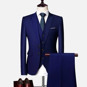 結婚式のスーツの男性のドレス韓国のスリム男性のビジネス3個品ジャケット+パンツベストフォーマルスーツタキシードグルーミングX0909