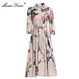 Mode Runway Dress Spring Summer Women's Dress Floral-Print Elegant Lace Up Dresses 210524