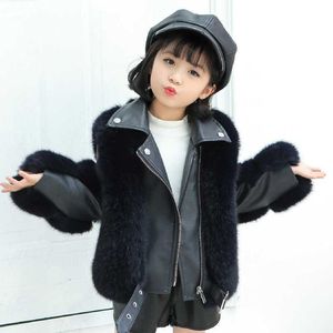 Girls Faux Fur Jacket Fashion Leather Children Coat Long Sleeves Autumn Winter Artificial Fur Kids Girls Clothes TZ356 H0909