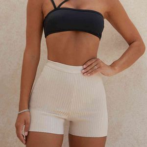 Yaz Kadın Spor Kısa Bodycon Bandaj Şort Moda Beyaz Siyah Turuncu Zarif Bayan Clubwear Rahat 210423